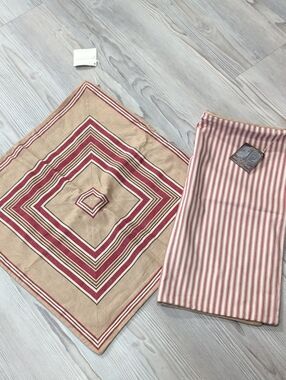 Pottery Barn Celeste Stripe Pillows Set of 2 Red Tan 18x18 NWT